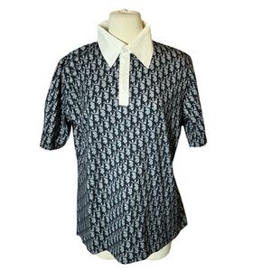 Christian Dior Diorissma Monogram Cotton Polo Shirt Top Size 12 Large